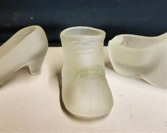 Lot of 3 Fogged Glass Shoes.