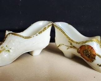 Vintage Milk Glass Floral and Gilded Shoes
