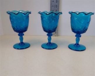 LE Smith Glass American Federal Eagle Shield Blue Ruffled Goblets