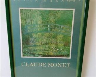 Claude Monet print framed green Harmony water lilies pool green frame