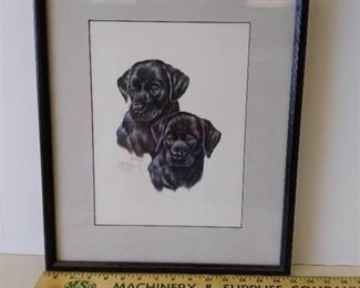 black lab puppy pair print by Roger Cruwys signed and numbered