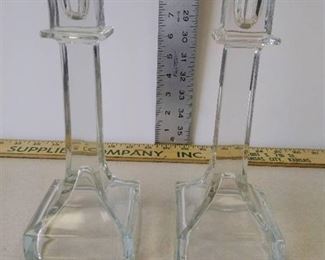 Pair of clear glass 8.5 inch candlestick candle holders