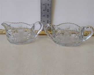 Clear cut glass sugar bowl and creamer set