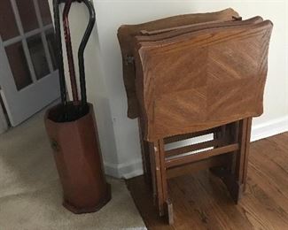 Wood TV Tray Set/Vintage Wood Umbrella Stand