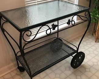 Vintage Iron/Glass Top Rolling Cart