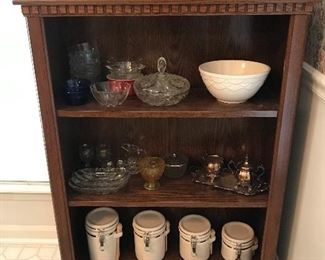 Wood Bookshelf/Ceramic Canister Set/Glassware