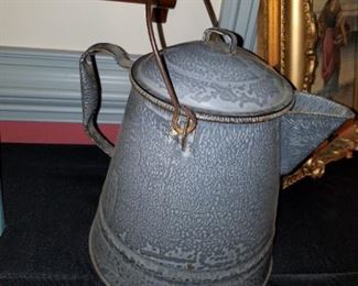 antique enameled tin pitcher