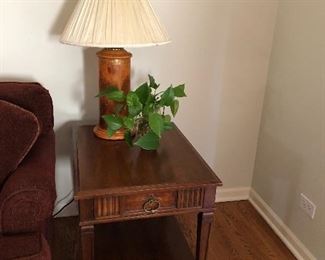 Colby Furniture Heritage collection side table with leather column lamp