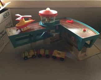 vintage Fisher Price Play Family Airport with luggage carts & helicopter
