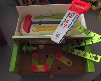vintage Fisher Price Tool Box & Work Bench with all parts