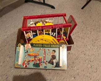 vintage Fisher Price Circus - cardboard & plastic figures and ring