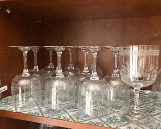 vintage etched glass fern pattern claret wine glasses set of 12