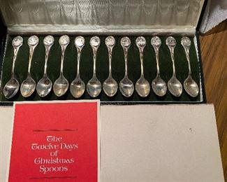 Twelve Days of Christmas sterling teaspoon set in original box - wonderful Xmas or wedding gift 