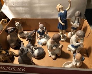 Royal Copenhagen and B&G figurines and animals - parakeet, cat, owl, boy, girl, Rosenthal German Shepherd