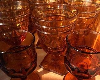 vintage Amber pressed glass goblets
