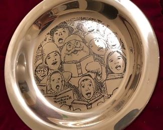 Sterling Silver 1972 Norman Rockwell Christmas plate in original presentation box
