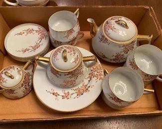 vintage handpainted fine china Japanese Kutani tea set - dogwood pattern with gold gilt c.1960