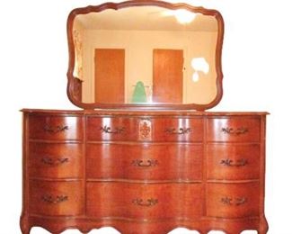 Bassett French Provincial Serpentine Dresser & Mirror