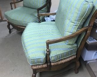 Pair country french rush seat chairs