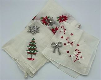 Embroidered Handkerchief and Pins