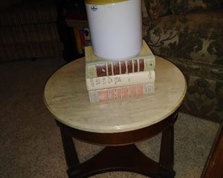 2 small marble top tables