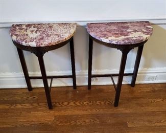 Marble top 1/2 oval  console table - 29" tall x 21" wide x 13" deep
