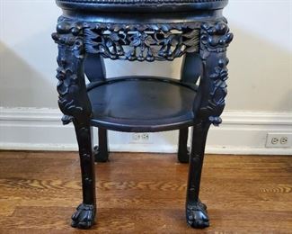 Large ornate plant stand with marble top - 27" tall x 23" diameter