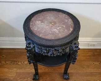 Large ornate plant stand with marble top - 27" tall x 23" diameter