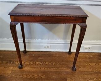 Rectangular side table with detailed edging and clawfoot detail - 28" tall x 28" wide x 14" deep