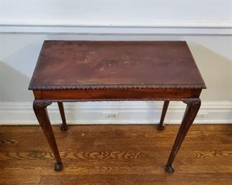 Rectangular side table with detailed edging and clawfoot detail - 28" tall x 28" wide x 14" deep