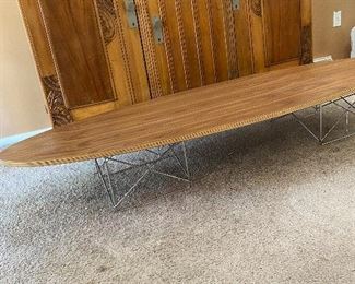 High-Quality Repro of the Mid-Century Modern Eames Wire Base Elliptical (Surfboard) Table - There is a chip to the veneer on one end. - $425