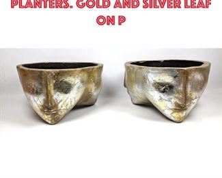 Lot 34 Pair Decorator Face Planters. Gold and Silver Leaf on P