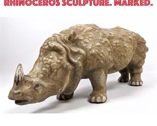 Lot 60 Italian Pottery Rhinoceros Sculpture. Marked. 