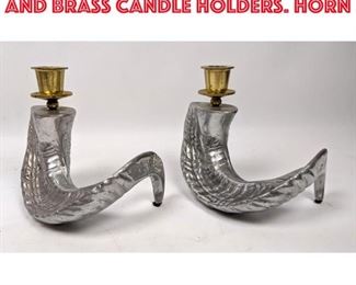 Lot 72 Pair Decorator Aluminum and Brass Candle Holders. Horn 