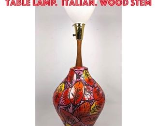 Lot 81 Colorful Raymor Pottery Table Lamp. Italian. Wood stem