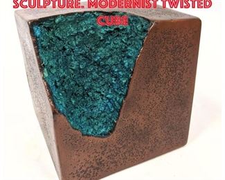 Lot 94 Patinated Steel Table Sculpture. Modernist twisted cube