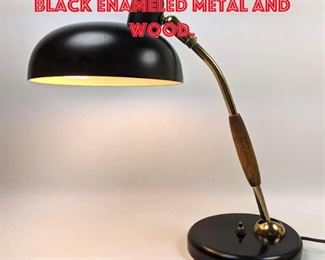 Lot 191 MARKS Deluxe Desk Lamp. Black Enameled Metal and Wood.