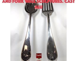 Lot 206 2pcs Oversized Spoon and Fork Wall Sculptures. Cast alu