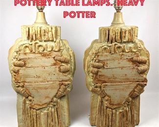 Lot 250 Pair Sculpted Modern Pottery Table Lamps. Heavy Potter
