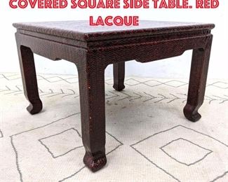 Lot 309 Woven Grass Cloth Covered Square Side Table. Red Lacque