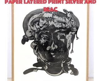 Lot 313 Abstract Modern Cut Paper Layered Print Silver and Blac