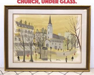 Lot 321 LEVIER painting of church, under glass.
