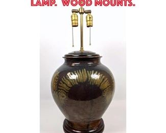 Lot 345 Studio Pottery Table Lamp. Wood Mounts. 