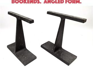 Lot 358 Pr Iron I beam bookends. Angled form. 