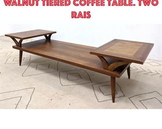 Lot 359 Mid Century Modern Walnut Tiered Coffee Table. Two Rais