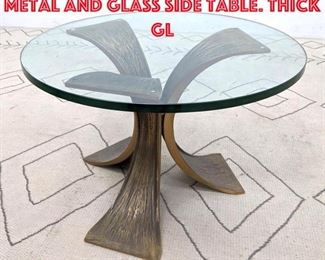 Lot 369 Decorator Textured Metal and Glass Side Table. Thick gl
