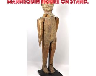 Lot 385 Rustic Worn Wood Mannequin Figure on Stand. 