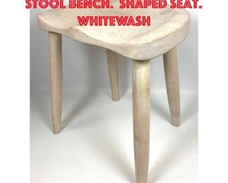 Lot 392 Artisan Woodworker Stool Bench. Shaped Seat. Whitewash