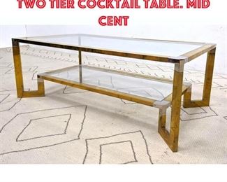 Lot 404 Brass, Chrome Glass Two Tier Cocktail Table. Mid Cent