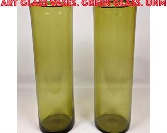 Lot 447 Pair Large Hand Blown Art Glass Vases. Green Glass. Unm